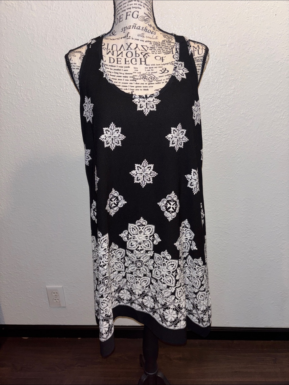 Black Floral Border Swim Coverup Dress